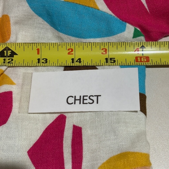 Tabitha Brown Linen Blend Botanical Puff Sleeve Mini Dress Sz M Milkmaid Smocked - Picture 5 of 8